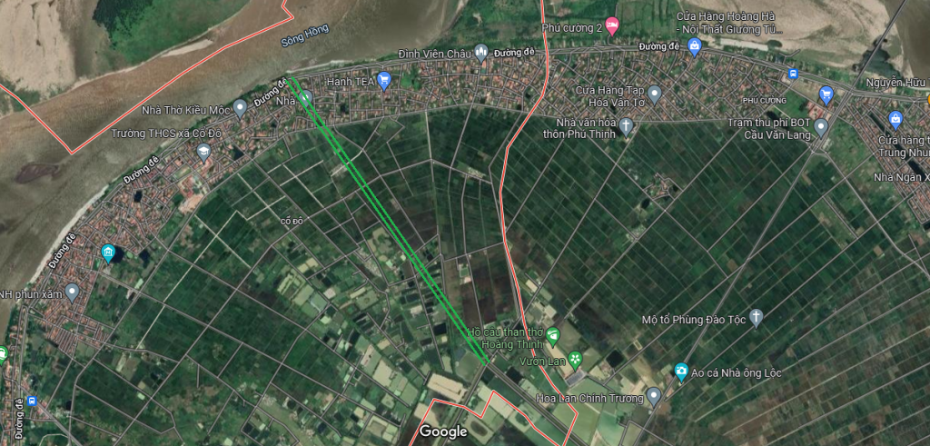 Đường có thể mở theo quy hoạch ở xã Cổ Đô theo bản đồ quy hoạch sử dụng đất huyện Ba Vì đến năm 2030. (Đường kẻ viền màu xanh lá)