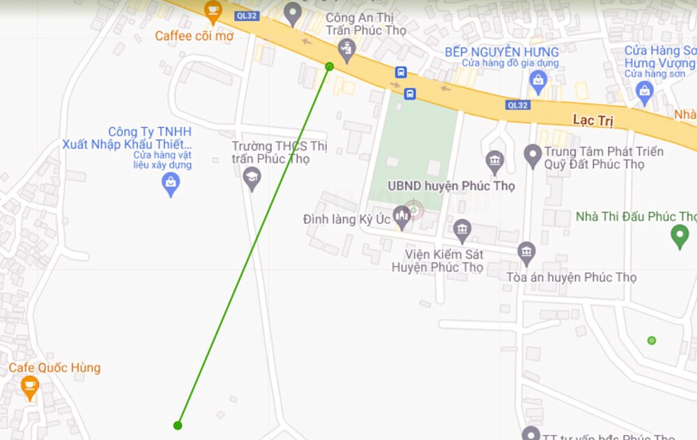 Sơ đồ tuyến đường sẽ mở theo quy hoạch ở thị trấn Phúc Thọ. (Ảnh chụp từ Google Maps)