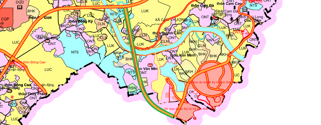  Đường có thể mở theo quy hoạch ở xã Cam Thượng theo bản đồ quy hoạch sử dụng đất huyện Ba Vì thời kỳ 2021 - 2030. (Đường kẻ viền màu xanh lá)