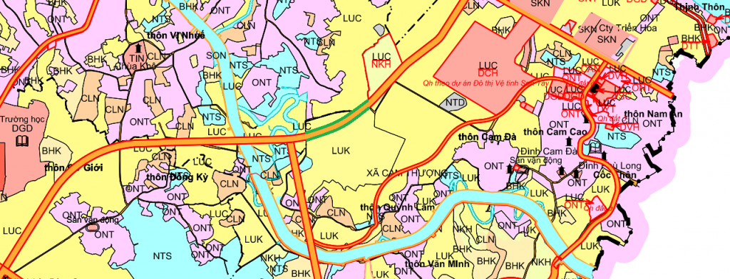 Đường có thể mở theo quy hoạch ở xã Cam Thượng theo bản đồ quy hoạch sử dụng đất huyện Ba Vì thời kỳ 2021 - 2030. (Đường kẻ viền màu xanh lá)