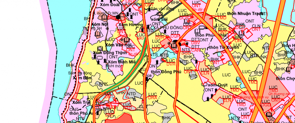 Đường có thể mở theo quy hoạch ở xã Phong Vân theo bản đồ quy hoạch sử dụng đất huyện Ba Vì thời kỳ 2021 - 2030. (Đường kẻ viền màu xanh lá)