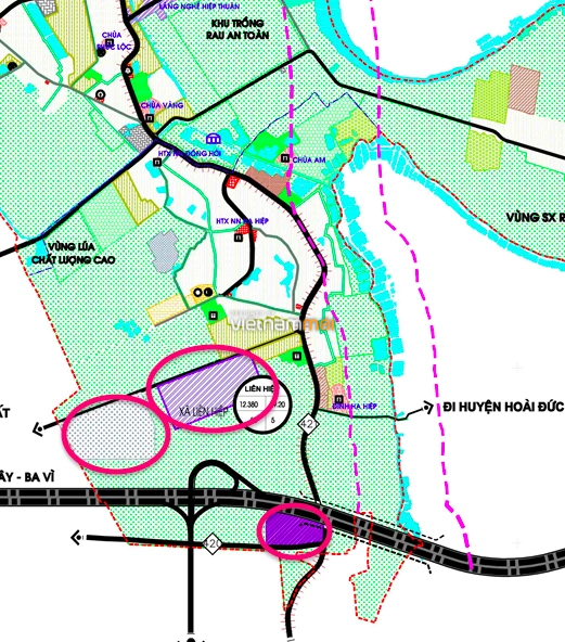Một số khu đất dính quy hoạch của xã Liên Hiệp trên bản đồ quy hoạch sử dụng đất huyện Phúc Thọ