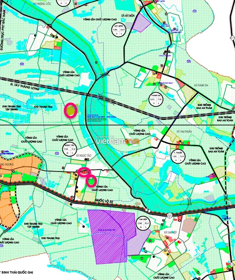 Một số khu đất dính quy hoạch của xã Ngọc Tảo trên bản đồ quy hoạch sử dụng đất huyện Phúc Thọ