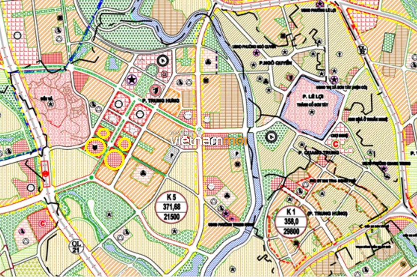 Một số khu đất dính quy hoạch của phường Trung Hưng được thể hiện trong bản đồ quy hoạch chung xây dựng thị xã Sơn Tây (lồng ghép đô thị vệ tinh Sơn Tây), thành phố Hà Nội đến năm 2030