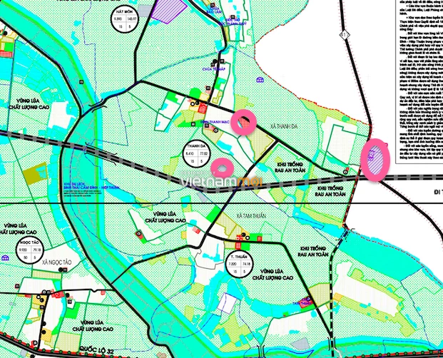 Một số khu đất dính quy hoạch của xã Thanh Đa trên bản đồ quy hoạch sử dụng đất huyện Phúc Thọ