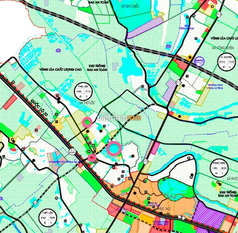 Một số khu đất dính quy hoạch của xã Thọ Lộc trên bản đồ quy hoạch sử dụng đất huyện Phúc Thọ