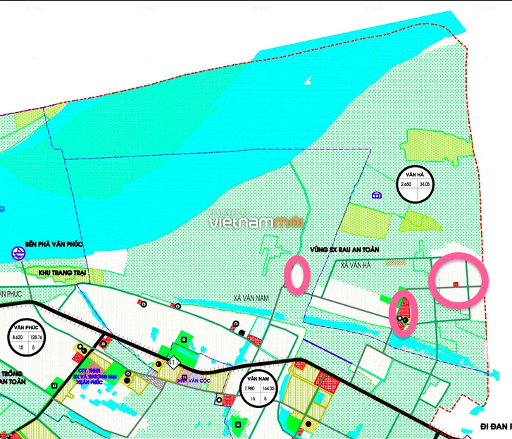 Một số khu đất dính quy hoạch của xã Vân Hà trên bản đồ quy hoạch sử dụng đất huyện Phúc Thọ