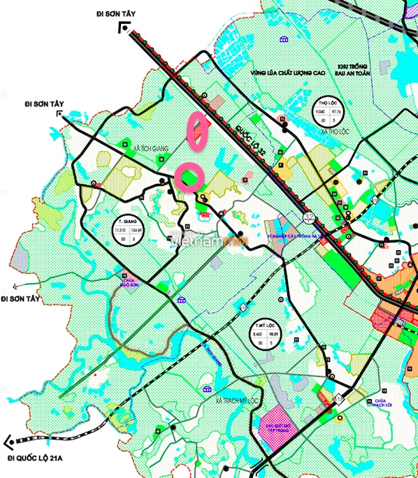 Một số khu đất dính quy hoạch của xã Tích Giang trên bản đồ quy hoạch sử dụng đất huyện Phúc Thọ