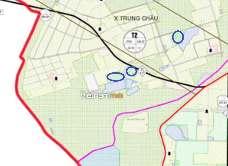 Một số khu đất dính quy hoạch của xã Trung Châu được thể hiện trong bản đồ quy hoạch chung xây dựng huyện Đan Phượng, thành phố Hà Nội đến năm 2030