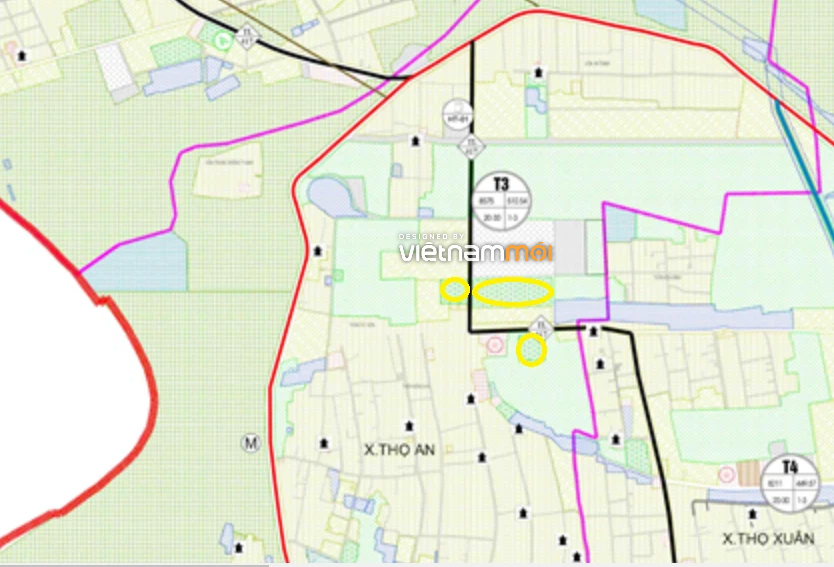 Một số khu đất dính quy hoạch của xã Thọ An được thể hiện trong bản đồ quy hoạch chung xây dựng huyện Đan Phượng, thành phố Hà Nội đến năm 2030