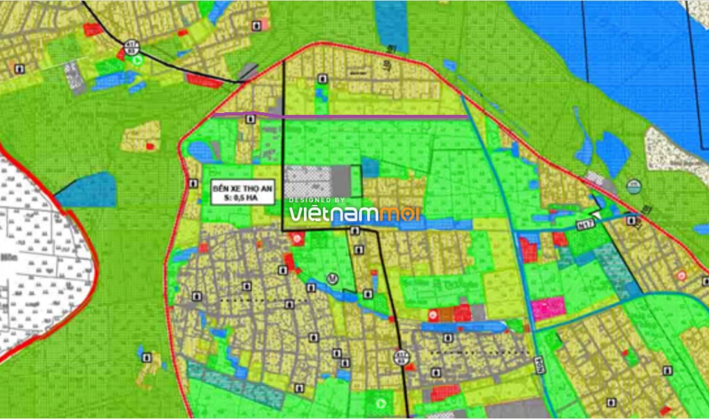 Bản đồ quy hoạch xã Thọ An, Đan Phượng, Hà Nội| Kế hoạch sử dụng đất 9 Một trong số những đường sẽ mở ở xã Thọ An trong tương lai (đường kẻ viền tím)