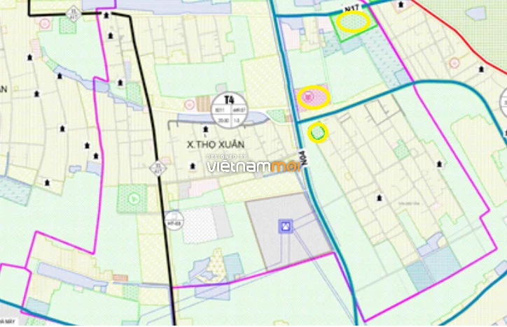Một số khu đất dính quy hoạch của xã Thọ Xuân được thể hiện trong bản đồ quy hoạch chung xây dựng huyện Đan Phượng, thành phố Hà Nội đến năm 2030