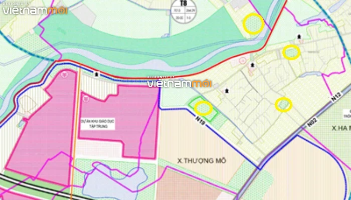 Một số khu đất dính quy hoạch của xã Thượng Mỗ được thể hiện trong bản đồ quy hoạch chung xây dựng huyện Đan Phượng, thành phố Hà Nội đến năm 2030