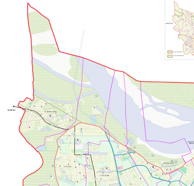 Bản đồ quy hoạch sử dụng đất xã Trung Châu theo bản đồ quy hoạch chung xây dựng huyện Đan Phượng, thành phố Hà Nội đến năm 2030