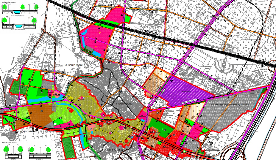 Bản đồ quy hoạch giao thông thị trấn Phùng theo bản đồ quy hoạch chung thị trấn Phùng đến năm 2030