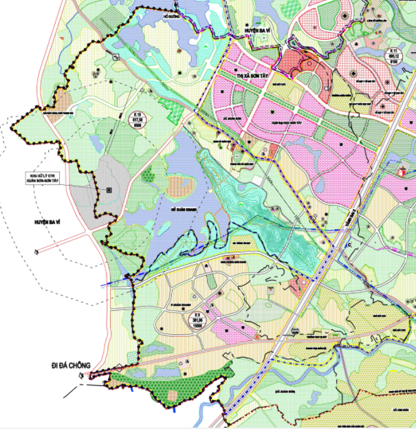 Bản đồ quy hoạch sử dụng đất xã Xuân Sơn theo bản đồ quy hoạch chung xây dựng thị trấn Sơn Tây (lồng ghép đô thị vệ tinh Sơn Tây) thành phố Hà Nội đến năm 2030