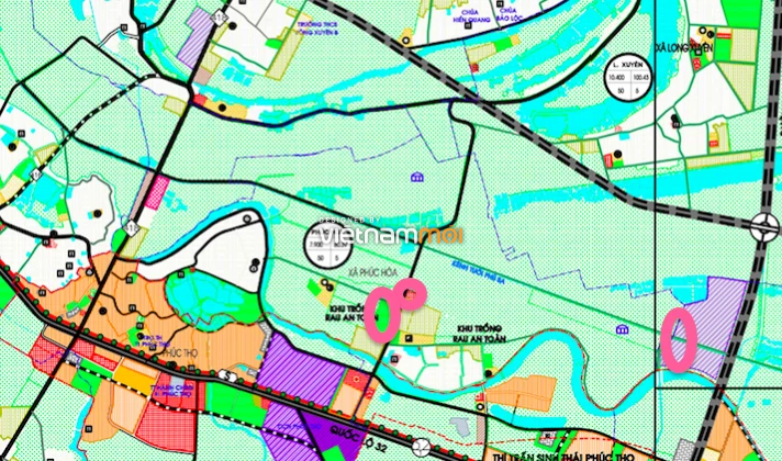 Một số khu đất dính quy hoạch của xã Phúc Hoà trên bản đồ quy hoạch sử dụng đất huyện Phúc Thọ