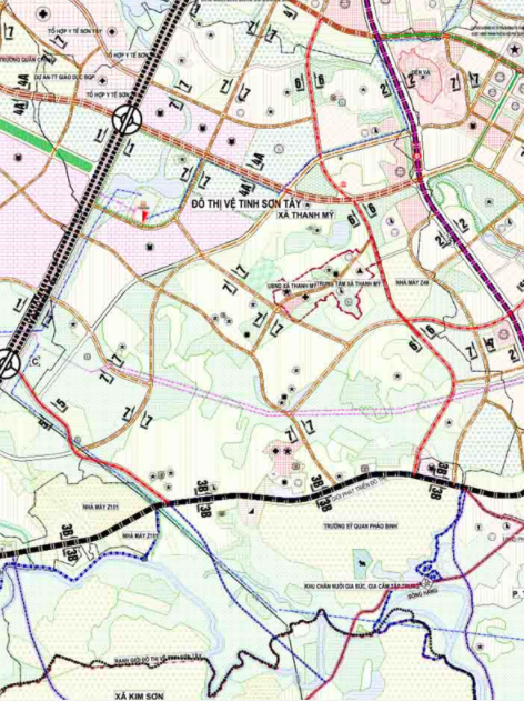 Bản đồ quy hoạch giao thông xã Thanh Mỹ theo bản đồ quy hoạch chung xây dựng thị xã Sơn Tây (lồng ghép đô thị vệ tinh Sơn Tây) thành phố Hà Nội đến năm 2030