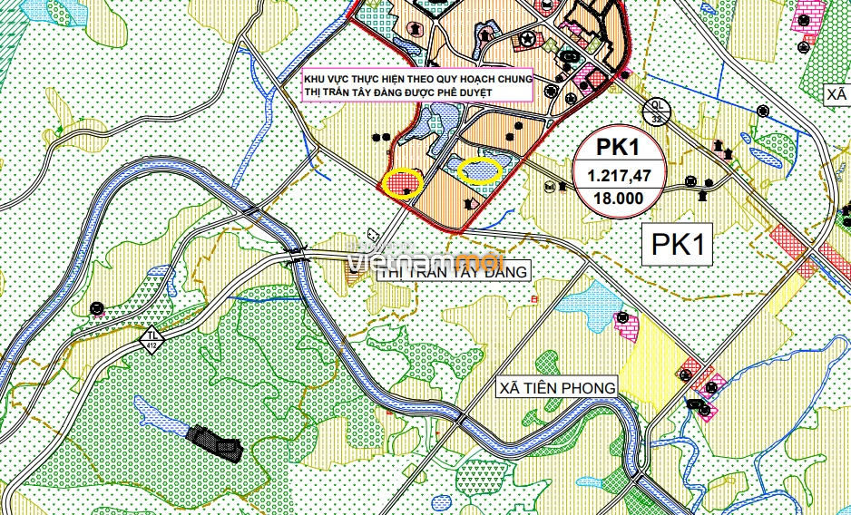 Một số khu đất dính quy hoạch của thị trấn Tây Đằng trên bản đồ quy hoạch sử dụng đất huyện Ba Vì