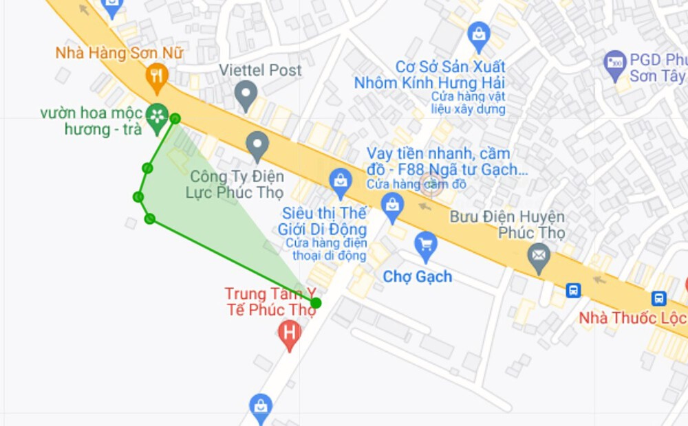 Sơ đồ tuyến đường sẽ mở theo quy hoạch ở thị trấn Phúc Thọ. (Ảnh chụp từ Google Maps)