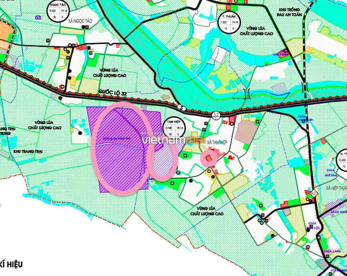 Một số khu đất dính quy hoạch của xã Tam Hiệp trên bản đồ quy hoạch sử dụng đất huyện Phúc Thọ