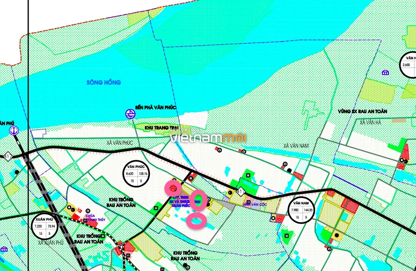 Một số khu đất dính quy hoạch của xã Vân Phúc trên bản đồ quy hoạch sử dụng đất huyện Phúc Thọ