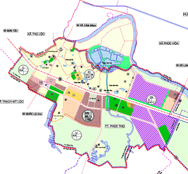 Bản đồ quy hoạch sử dụng đất thị trấn Phúc Thọ phần thuộc Quy hoạch chung Thị trấn sinh thái Phúc Thọ