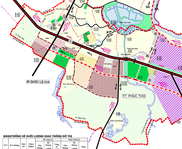 Bản đồ quy hoạch giao thông xã Trạch Mỹ Lộc phần thuộc Quy hoạch chung Thị trấn sinh thái Phúc Thọ