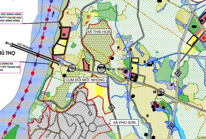 Bản đồ quy hoạch sử dụng đất xã Thái Hòa theo bản đồ quy hoạch chung xây dựng huyện Ba Vì đến năm 2030
