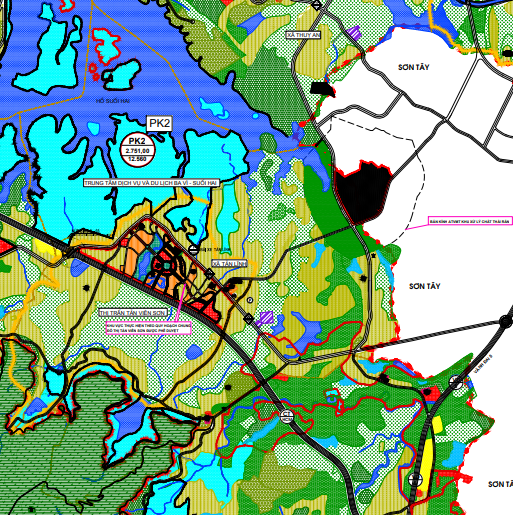 Bản đồ quy hoạch sử dụng đất xã Tản Lĩnh theo bản đồ quy hoạch chung xây dựng huyện Ba Vì đến năm 2030