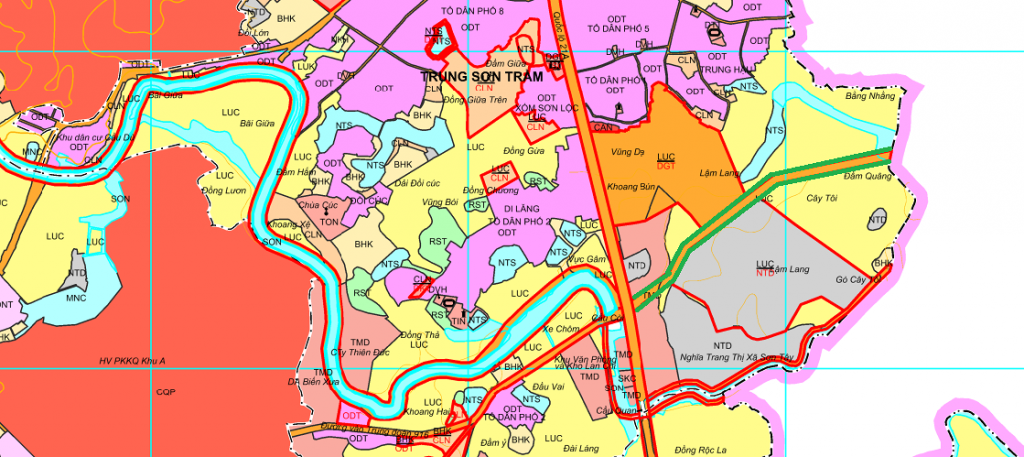  Đường có thể mở theo quy hoạch ở phường Trung Sơn Trầm theo bản đồ quy hoạch sử dụng đất thị xã Sơn Tây, thời kỳ 2021 - 2030. (Đường kẻ viền màu xanh lá)