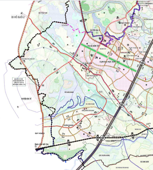 Bản đồ quy hoạch giao thông xã Xuân Sơn theo bản đồ quy hoạch chung xây dựng thị xã Sơn Tây (lồng ghép đô thị vệ tinh Sơn Tây) thành phố Hà Nội đến năm 2030