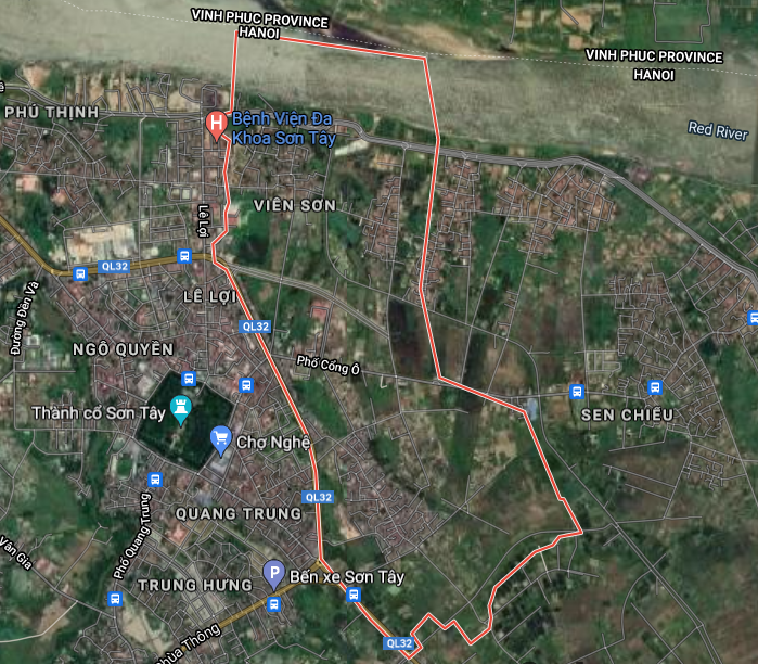 Phường Viên Sơn trên bản đồ Google vệ tinh.