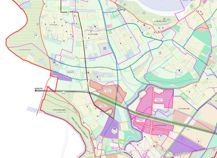 Bản đồ quy hoạch sử dụng đất xã Phương Đình theo bản đồ quy hoạch chung xây dựng huyện Đan Phượng, thành phố Hà Nội đến năm 2030
