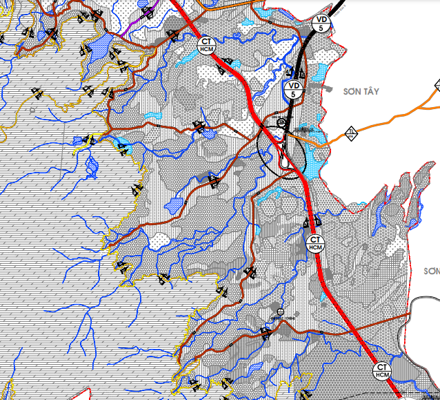 Bản đồ quy hoạch giao thông xã Vân Hòa theo bản đồ quy hoạch chung xây dựng huyện Ba Vì đến năm 2030