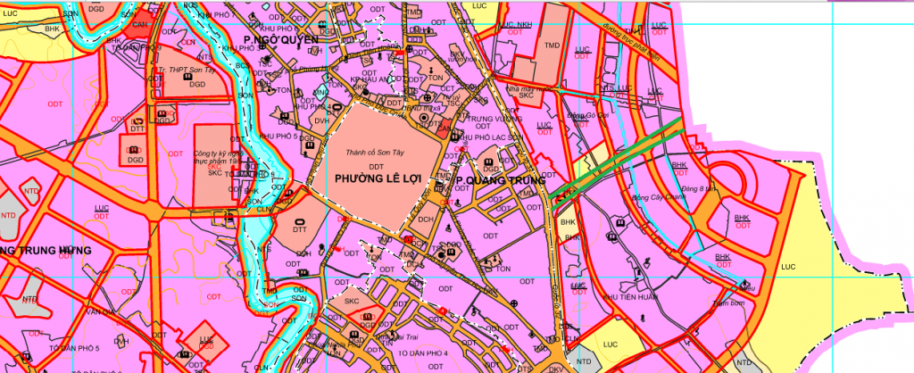 Đường có thể mở theo quy hoạch ở phường Viên Sơn theo bản đồ quy hoạch sử dụng đất thị xã Sơn Tây, thời kỳ 2021 - 2030. (Đường kẻ viền màu xanh lá).