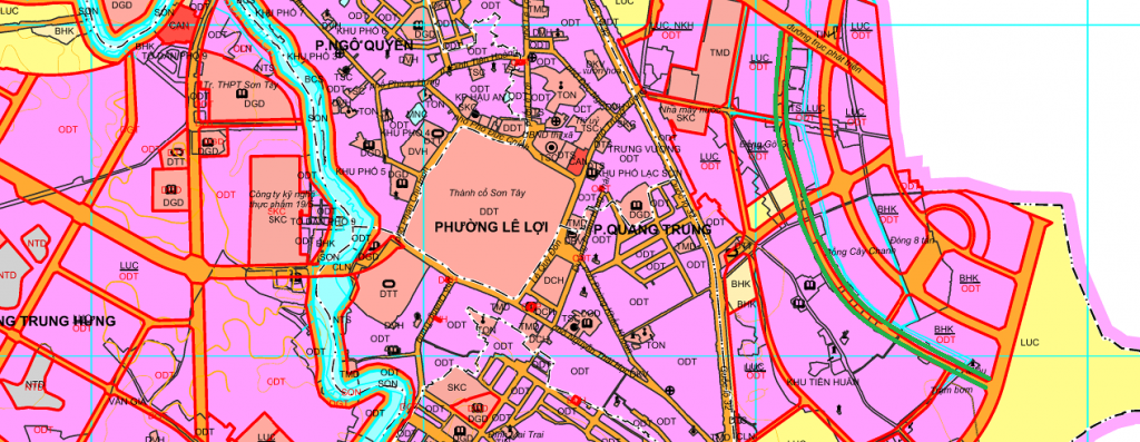 Đường có thể mở theo quy hoạch ở phường Viên Sơn theo bản đồ quy hoạch sử dụng đất thị xã Sơn Tây, thời kỳ 2021 - 2030. (Đường kẻ viền màu xanh lá)