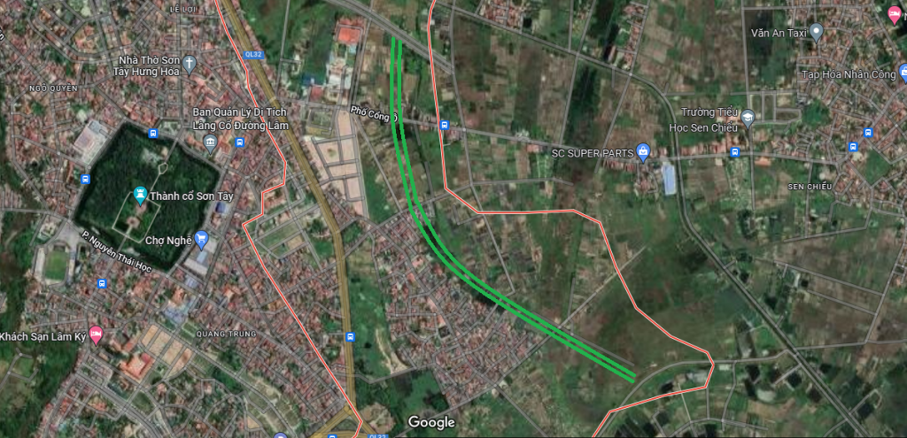 Sơ đồ tuyến đường có thể mở theo quy hoạch ở phường Viên Sơn. (Nguồn ảnh: Google)
