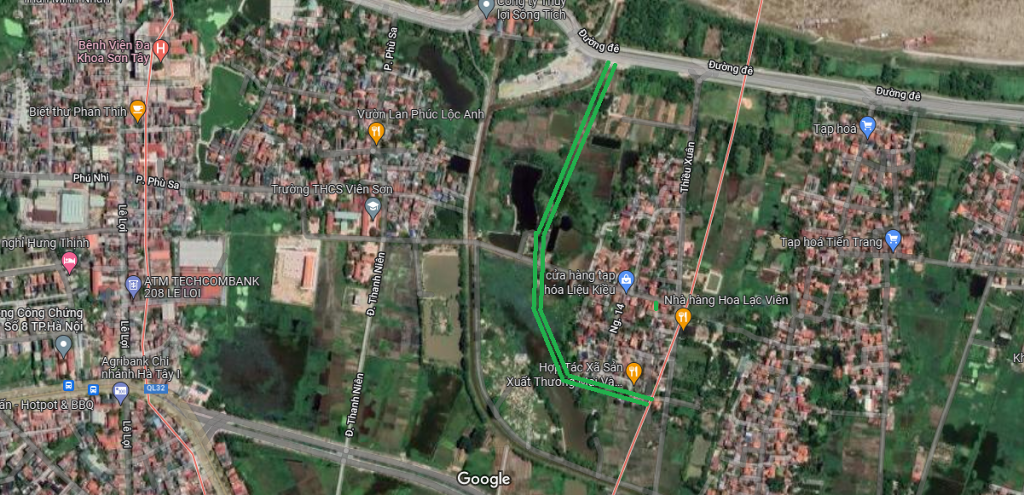 Sơ đồ tuyến đường có thể mở theo quy hoạch ở phường Viên Sơn. (Nguồn ảnh: Google)