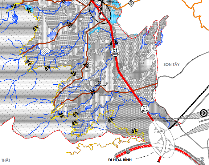 Bản đồ quy hoạch giao thông xã Yên Bài theo bản đồ quy hoạch chung xây dựng huyện Ba Vì đến năm 2030