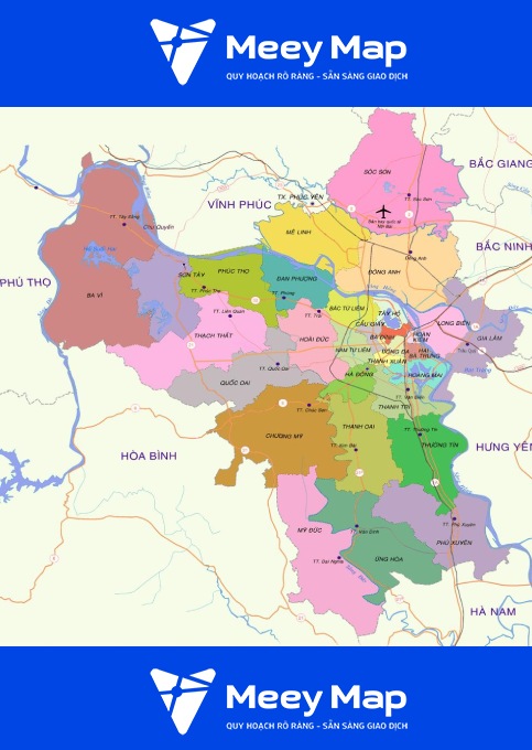 Bản đồ Hà Nội: 12 Quận, 17 huyện và 1 thị xã mới nhất 1 Ban do Ha Noi moi nhat 2025