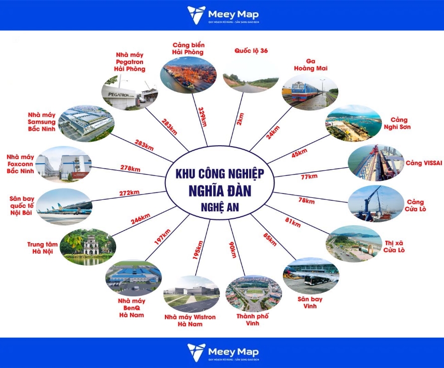Bản đồ quy hoạch huyện Nghĩa Đàn, Tỉnh Nghệ An 2023| Kế hoạch sử dụng đất 2 Khoảng cách Khu Công Nghiệp Nghĩa Đàn Nghệ An