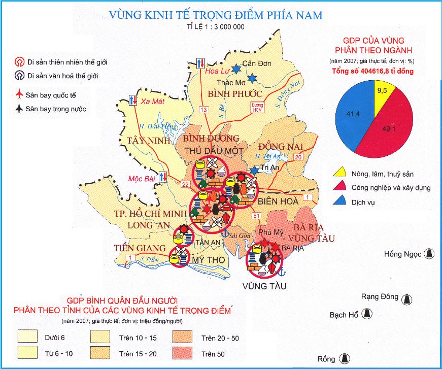 Bản đồ vùng kinh tế trọng điểm Bản đồ Đông Nam Bộ Việt Nam