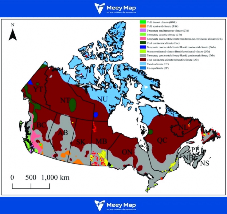 Bản đồ Canada | Bản đồ khí hậu Canada khổ lớn phóng to 2025 22 Bản đồ khí hậu Canada – Bang Ontario