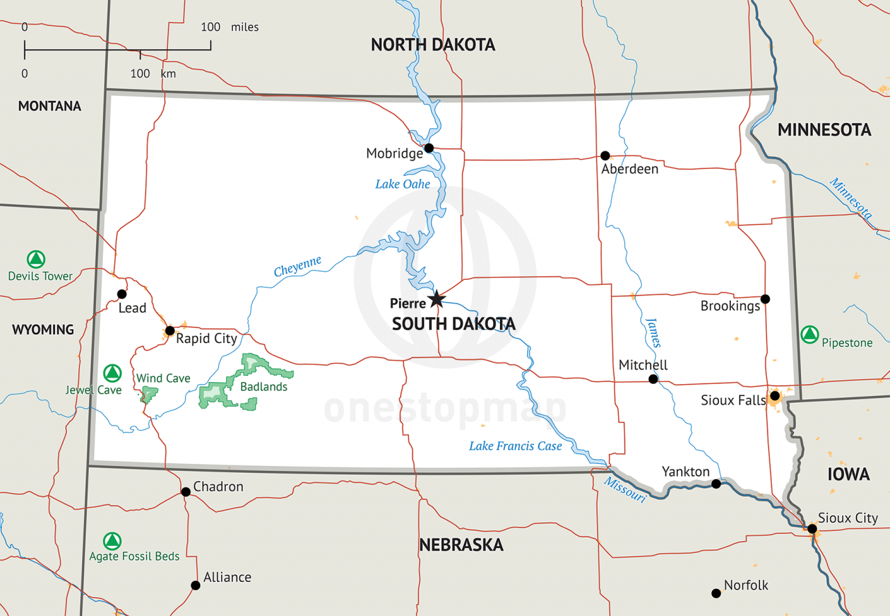 Bản đồ tiểu bang South Dakota