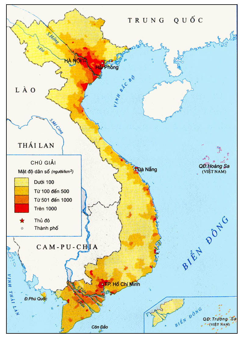 Bản đồ mật độ dân số tại Việt Nam 