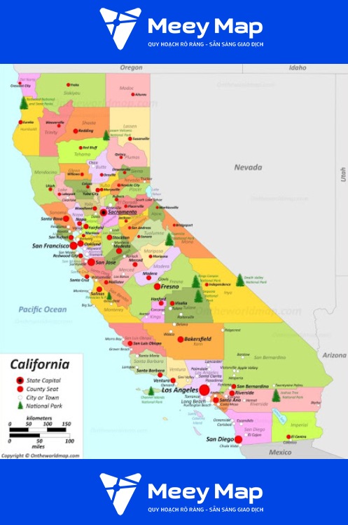 Bản Đồ Nước Mỹ Đầy Đủ Chi Tiết 2024 đủ 50 Bang Hoa Kỳ 27 Ban do bang California