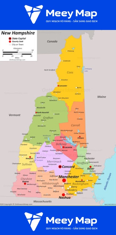 Bản Đồ Nước Mỹ Đầy Đủ Chi Tiết 2024 đủ 50 Bang Hoa Kỳ 75 Ban do bang NEW HAMPSHIRE