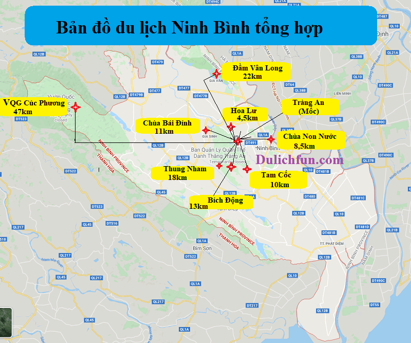Bản đồ du lịch Ninh Bình tổng hợp chi tiết. Bản đồ các điểm tham quan nổi tiếng ở Ninh Bình