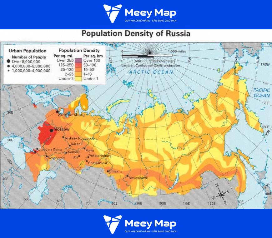 Bản đồ mật độ dân số Nga